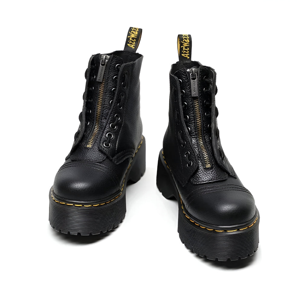 Women Platform Ankle Boots - Chunky Combat Zipper