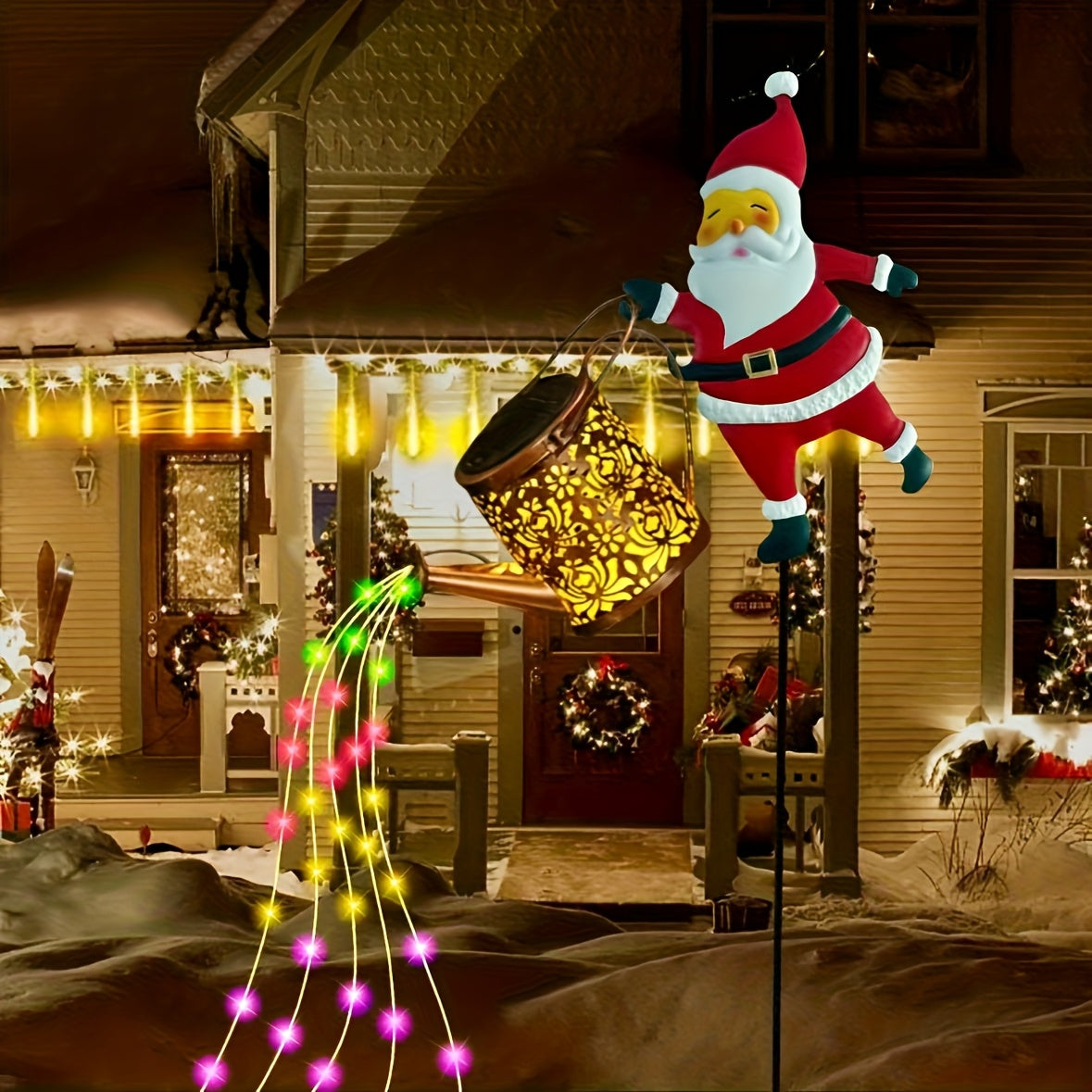 Christmas Lights Outdoor Solar Santa Lantern Decoration