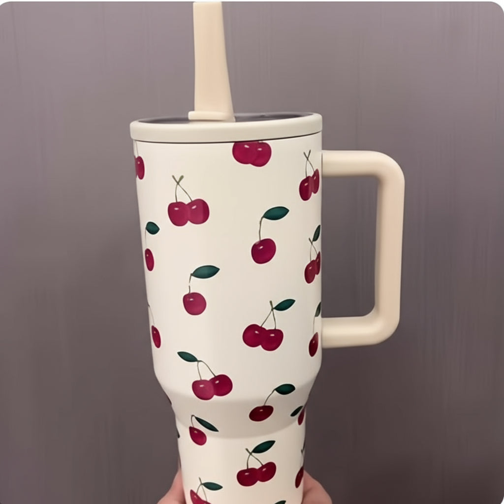 Gift Stainless Steel Travel Mug Reusable Fruit Pattern Coffee Cup