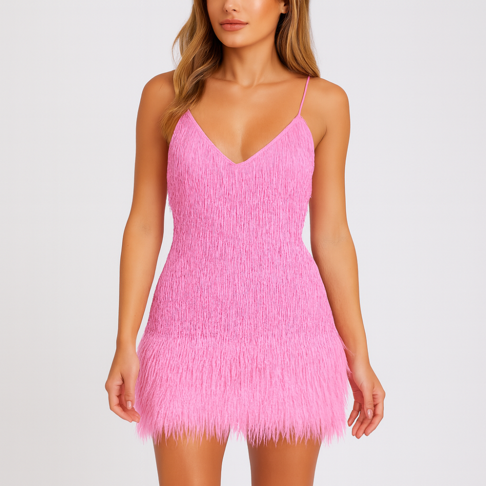 Robe de cocktail à plumes et sequins pour femme | Robe de soirée courte