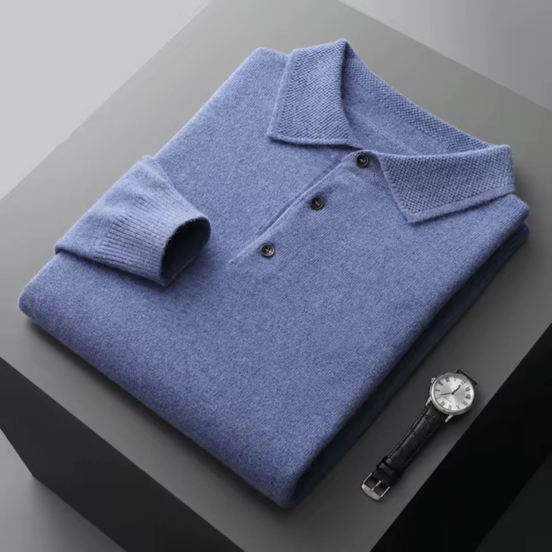 Men’s Oversized Knit Polo Shirt | Long Sleeve Casual Top