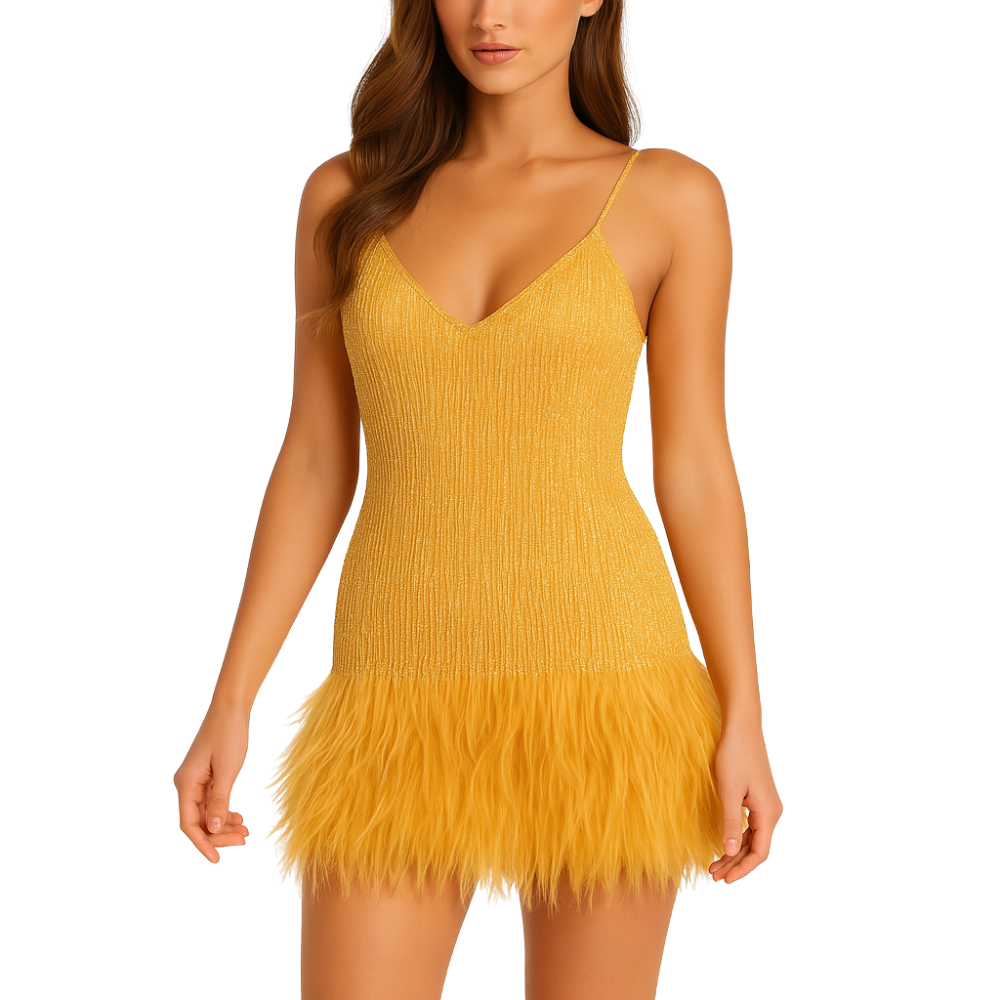 Robe de cocktail à plumes et sequins pour femme | Robe de soirée courte