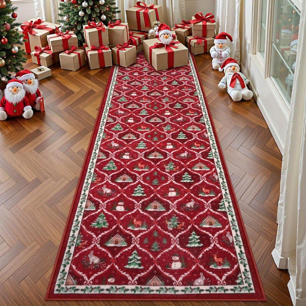 Christmas Rug Red Washable Polyester Runner Hallway Floor