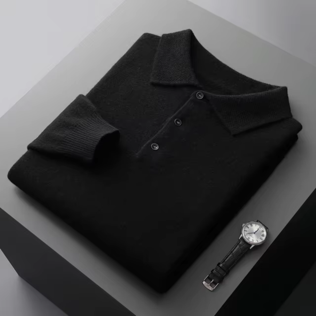 Men’s Oversized Knit Polo Shirt | Long Sleeve Casual Top