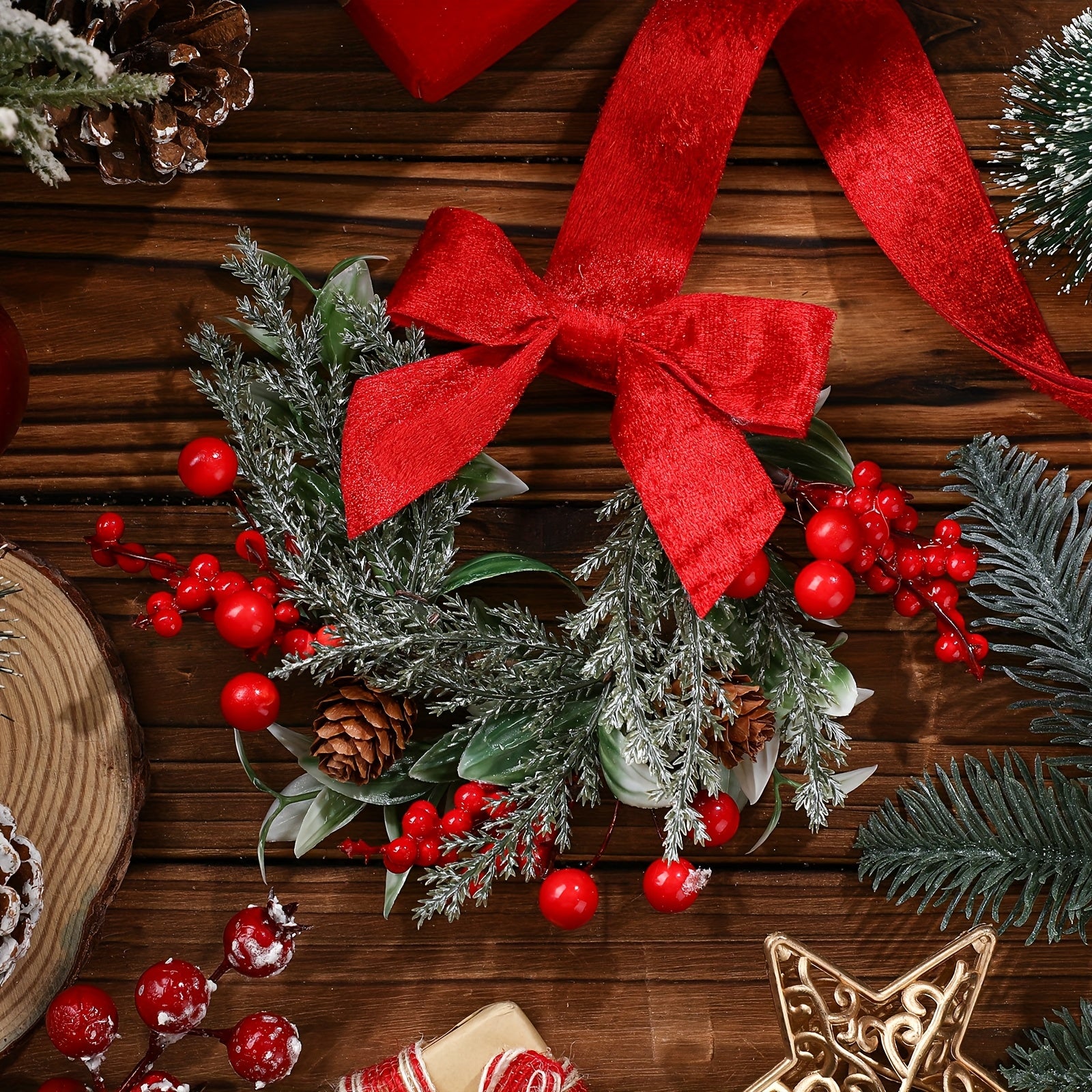 Wreaths Red Bows Pinecones Christmas Hanging Decoration