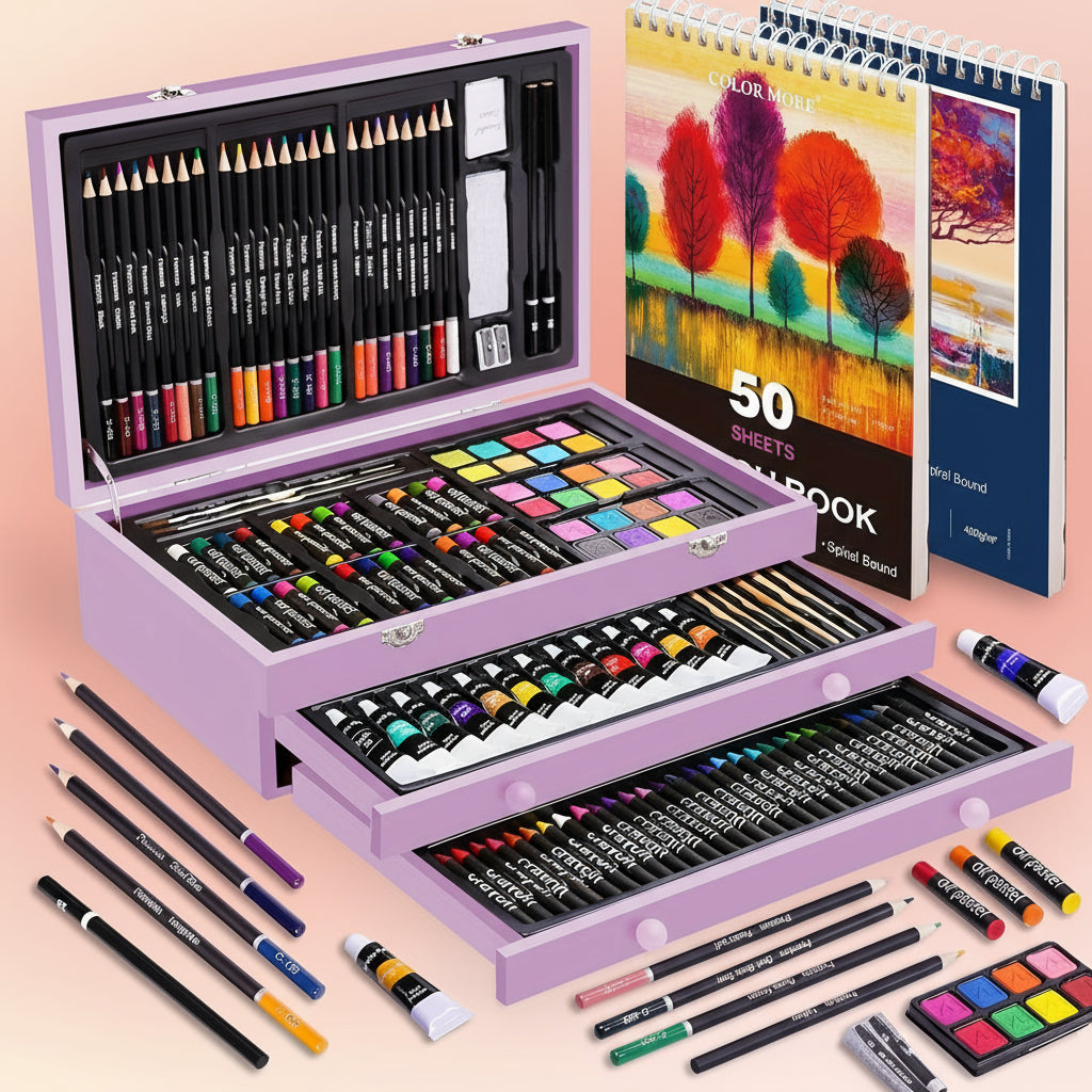 Art Supplies Gift Set Wooden Painting Kit for Kids and Adults