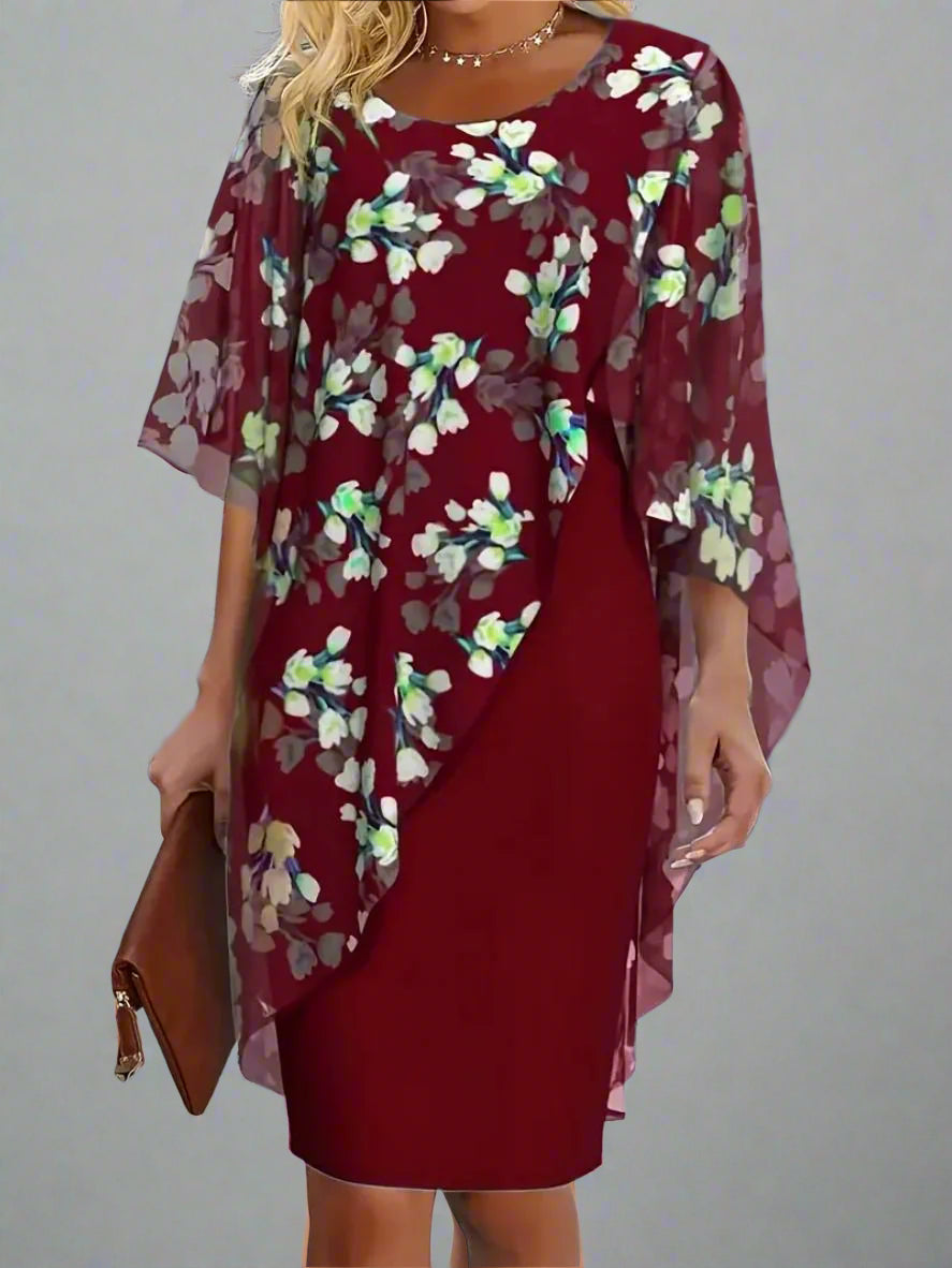 Women’s Floral Chiffon Wedding Guest Dress | Short Sleeve Midi