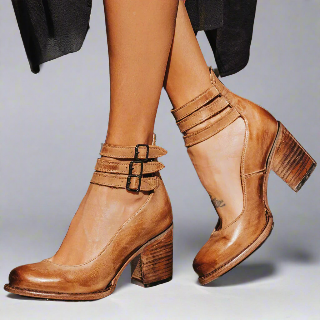 Women's Ankle Strap Block Heels | Vintage Cowgirl Shoes
