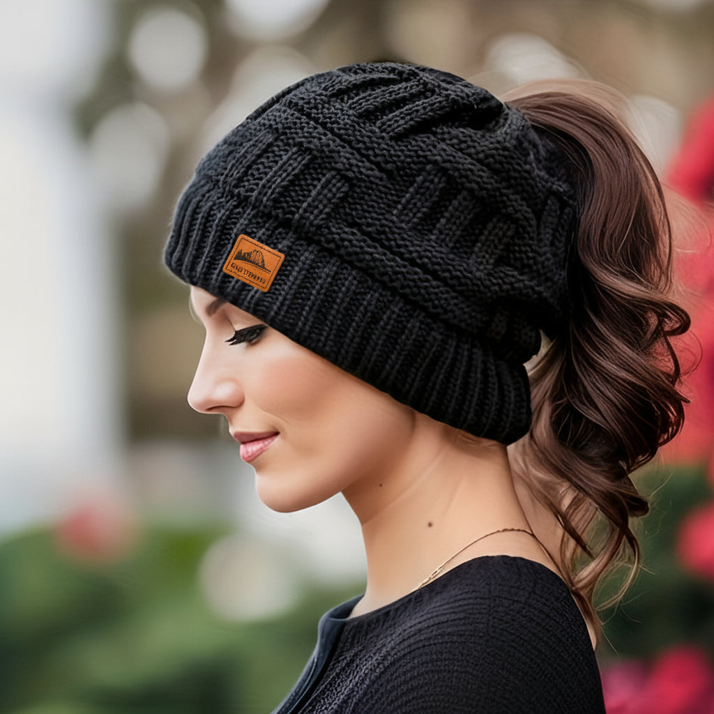 Women's Winter Knit Beanie Hat Warm Ponytail Beanie