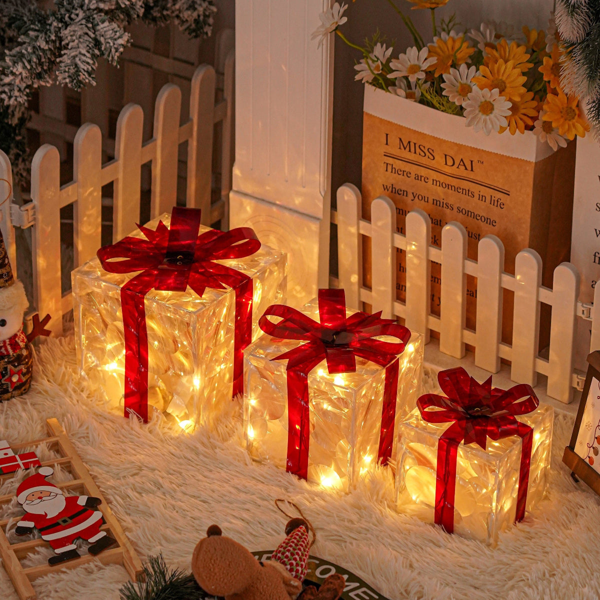Christmas Light Gift Box Metal LED Holiday Decoration Indoor