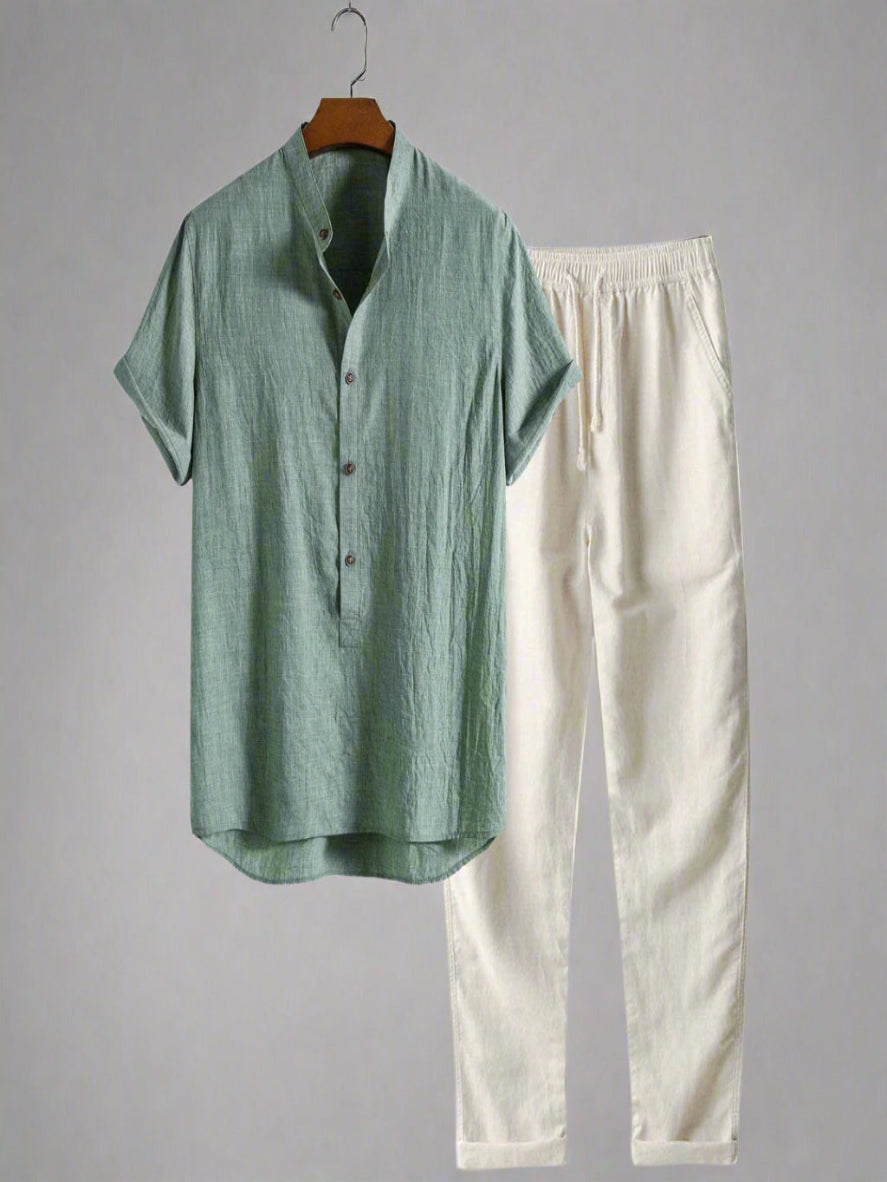 Men's Lightweight Summer Henley Shirt Set | Relaxed Fit Casualwear