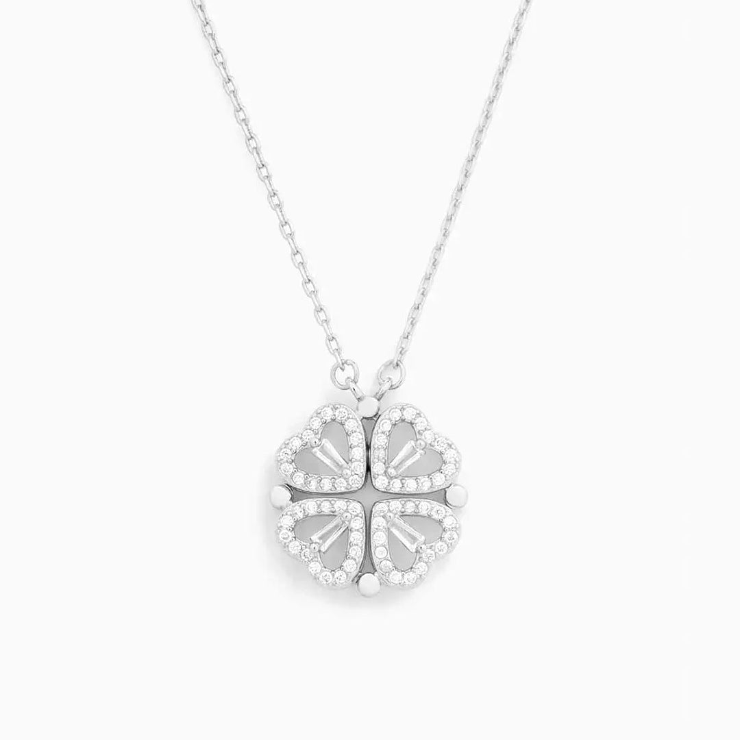 2-in-1 Heart Clover Necklace Stainless Steel Sparkling Zirconia Jewelry 8