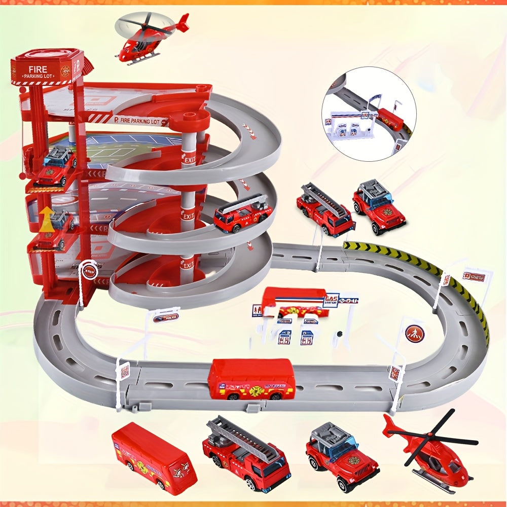 Toy Car Track Spiral Ramp Playset Red Plastic Racing Circuit for Kids