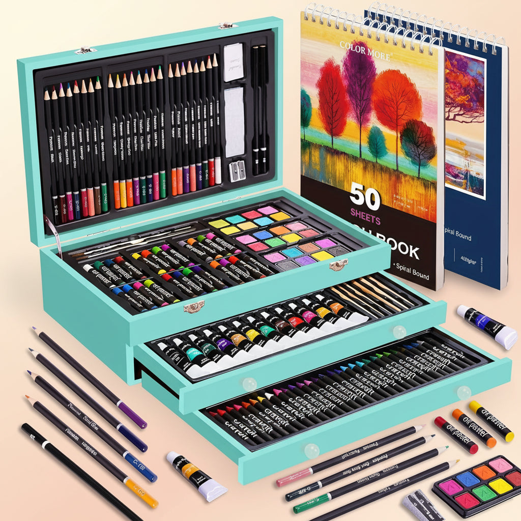 Art Supplies Gift Set Wooden Painting Kit for Kids and Adults