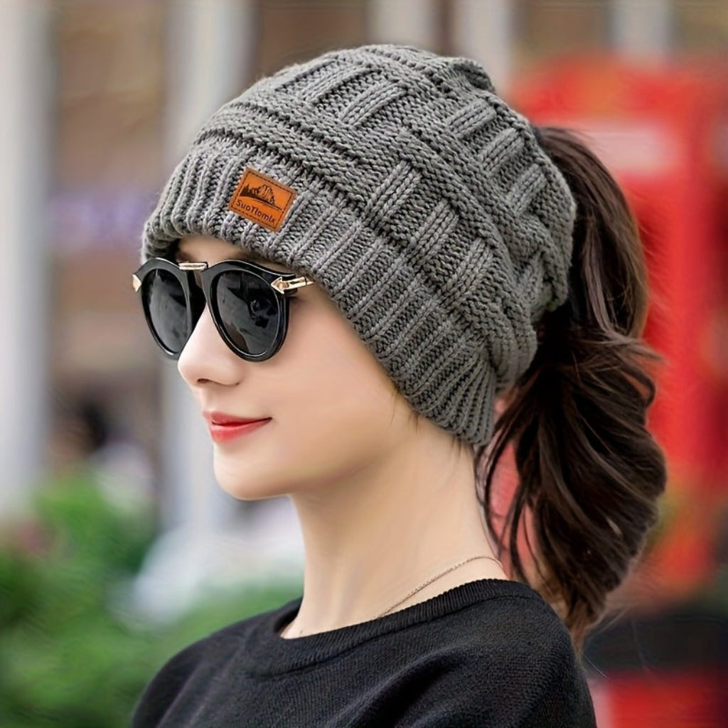 Women's Winter Knit Beanie Hat Warm Ponytail Beanie