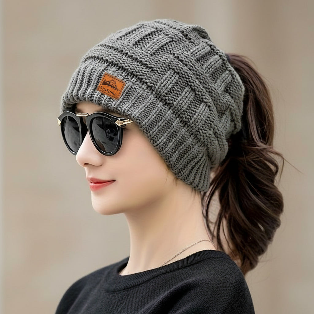 Women's Winter Knit Beanie Hat Warm Ponytail Beanie