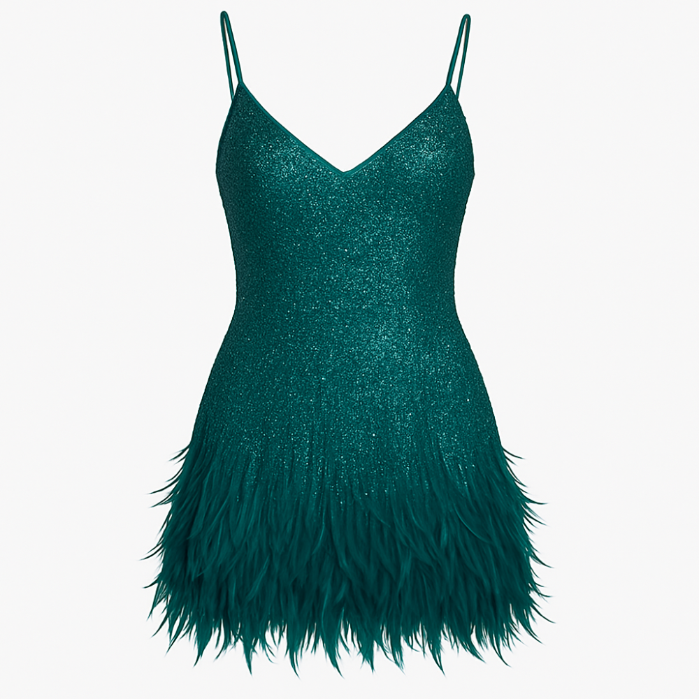 Robe de cocktail à plumes et sequins pour femme | Robe de soirée courte