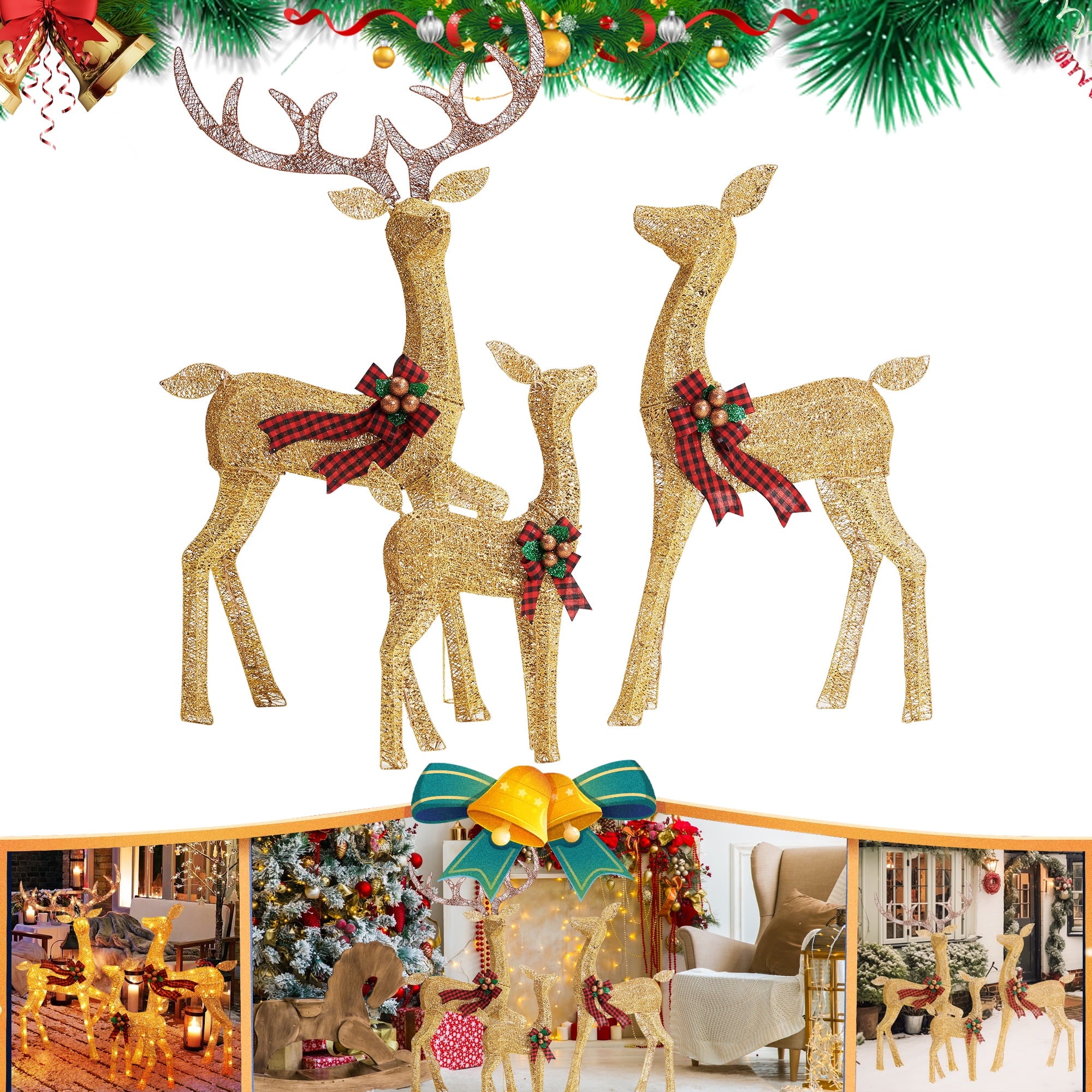 Christmas Deer Family Outdoor Decorations Lighted Waterproof Reindeer
