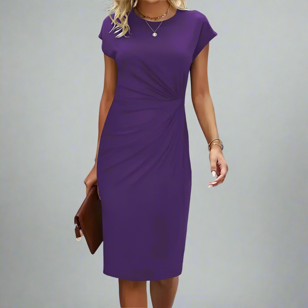 Women’s Elegant Short Sleeve Bodycon Dress | Ruched, Midi