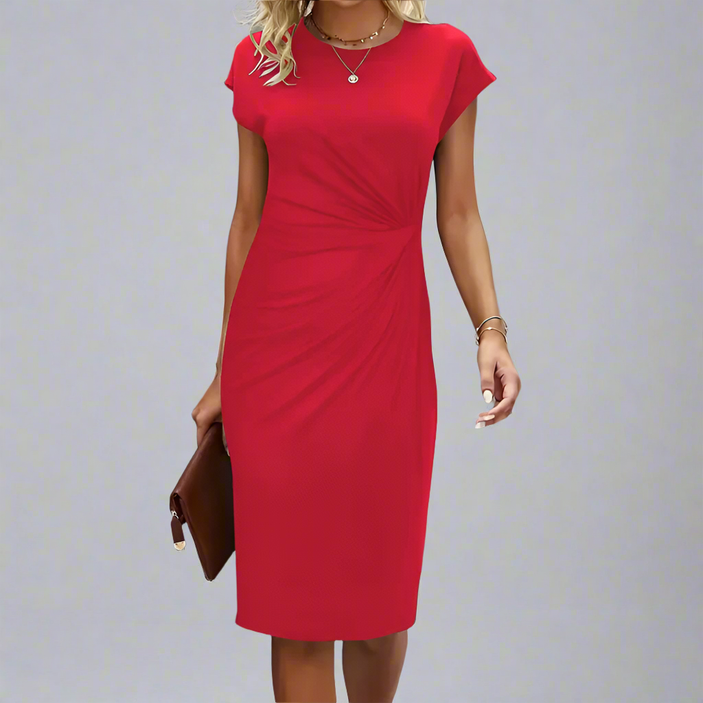 Women’s Elegant Short Sleeve Bodycon Dress | Ruched, Midi