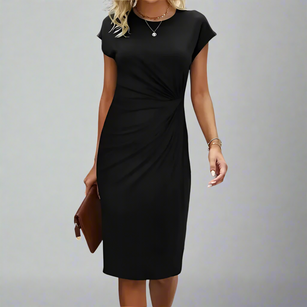 Women’s Elegant Short Sleeve Bodycon Dress | Ruched, Midi