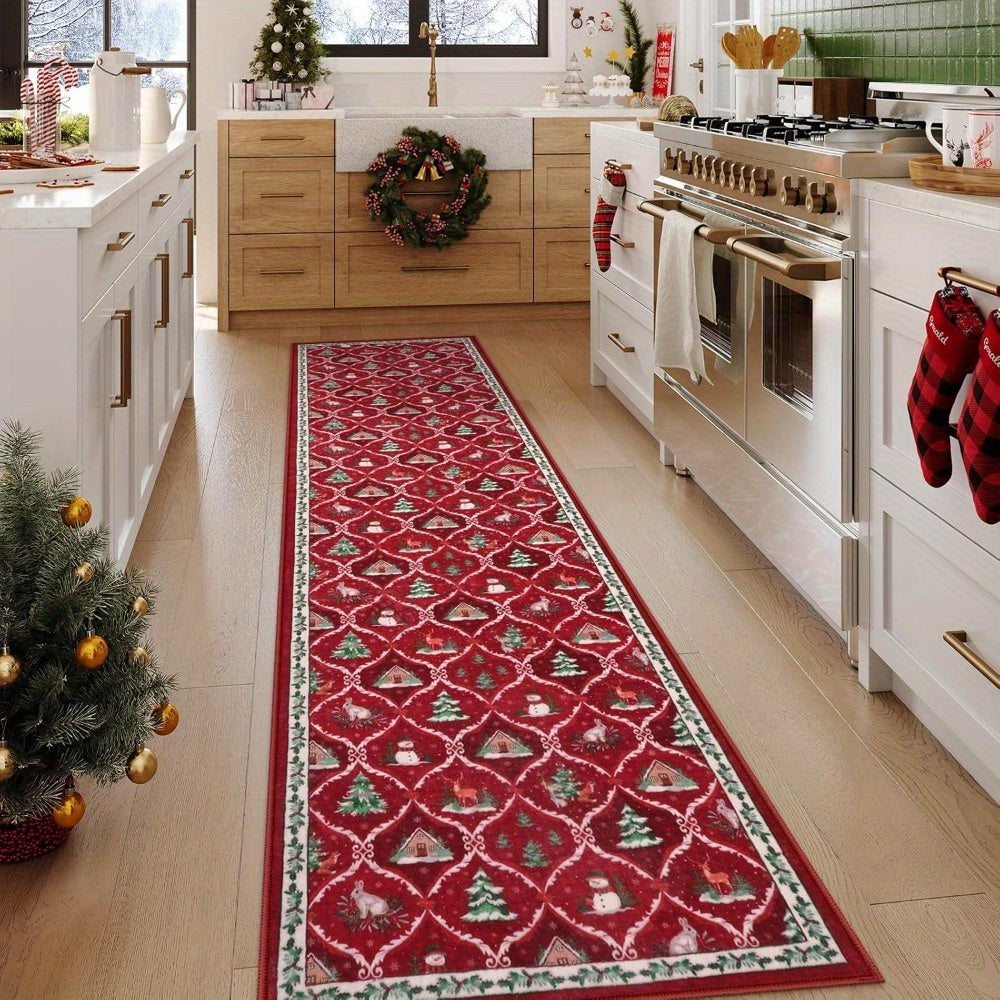Christmas Rug Red Washable Polyester Runner Hallway Floor