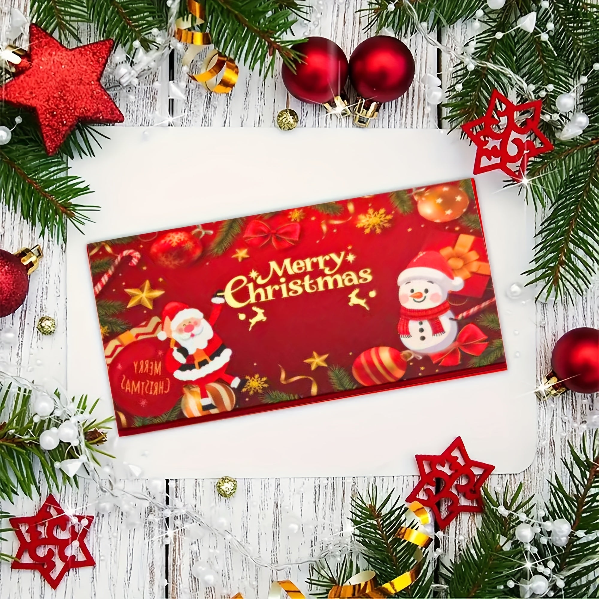 Christmas Cash Envelope Red Gift Money Holder Paper Set