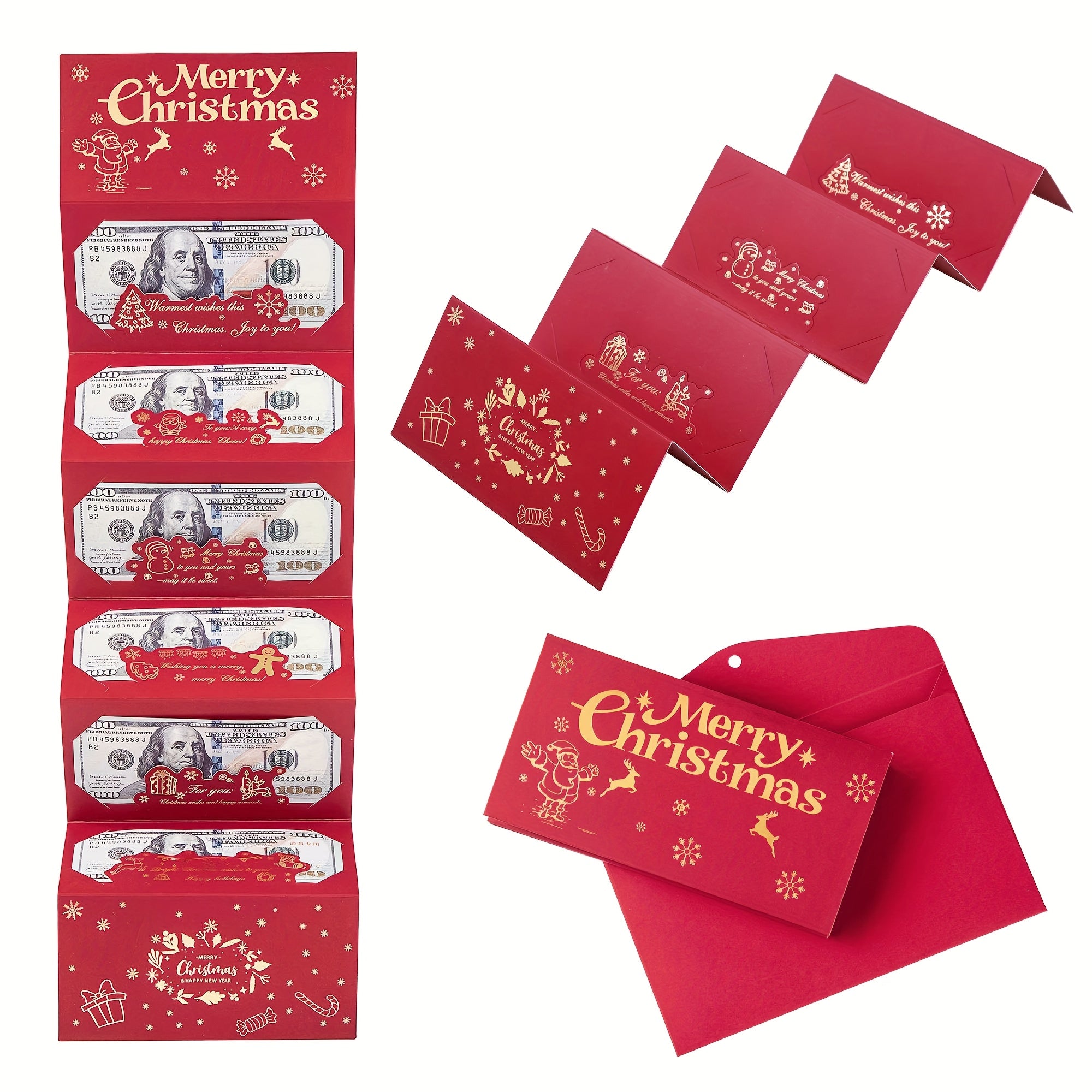 Christmas Cash Envelope Red Gift Money Holder Paper Set