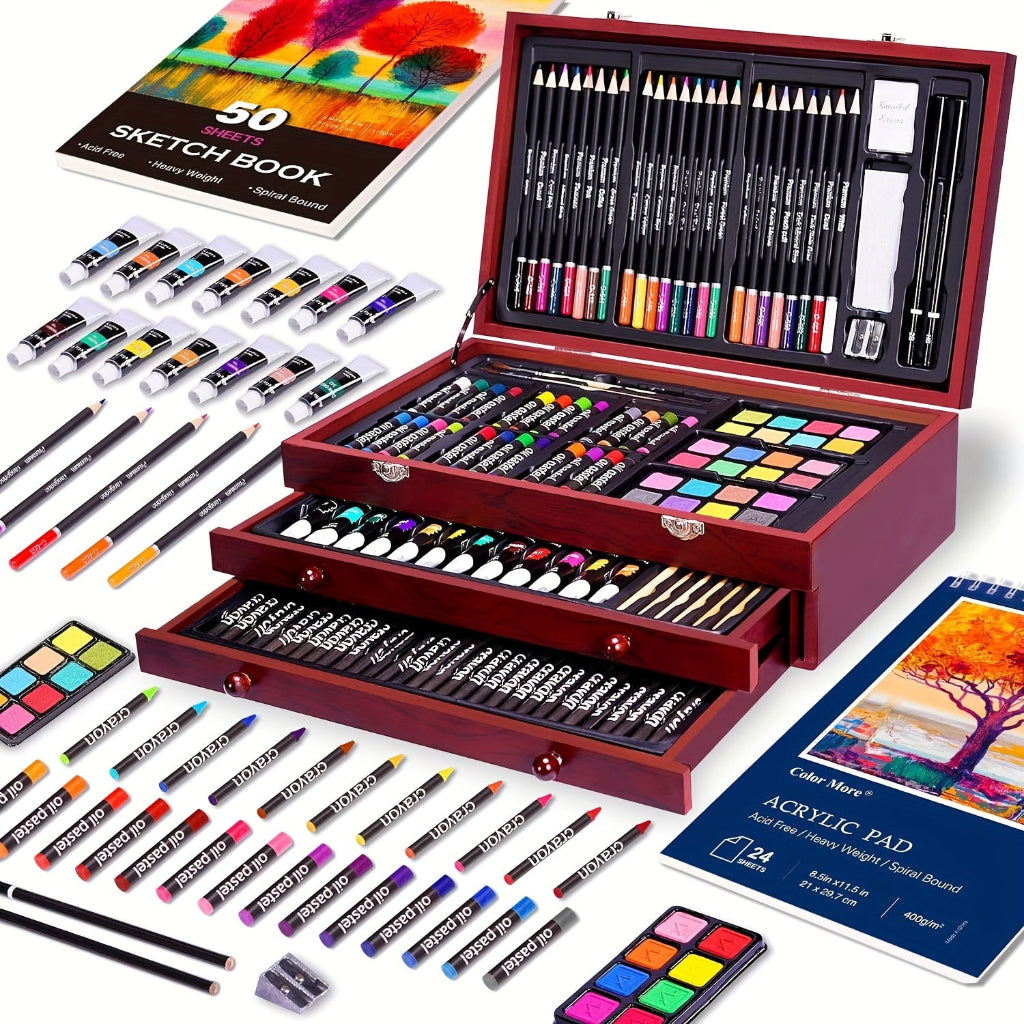 Art Supplies Gift Set Wooden Painting Kit for Kids and Adults