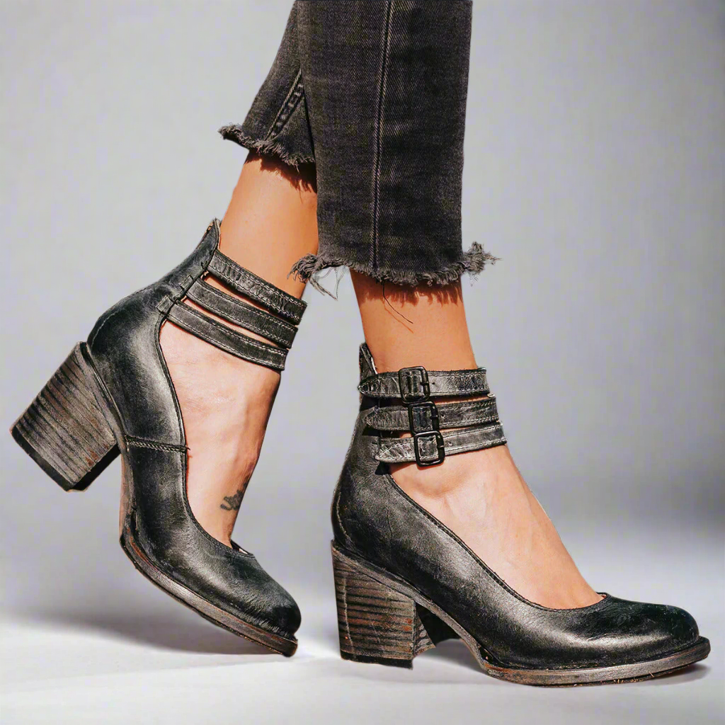 Women's Ankle Strap Block Heels | Vintage Cowgirl Shoes