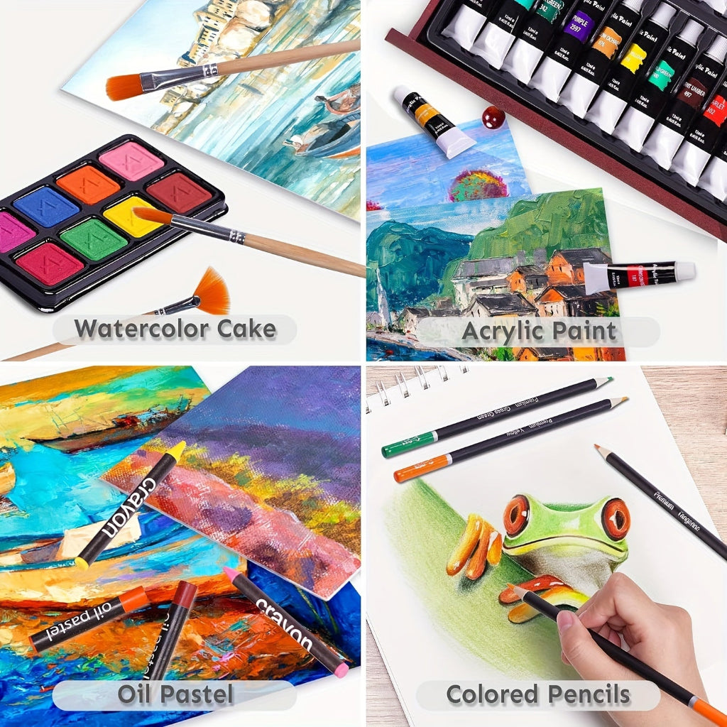 Art Supplies Gift Set Wooden Painting Kit for Kids and Adults