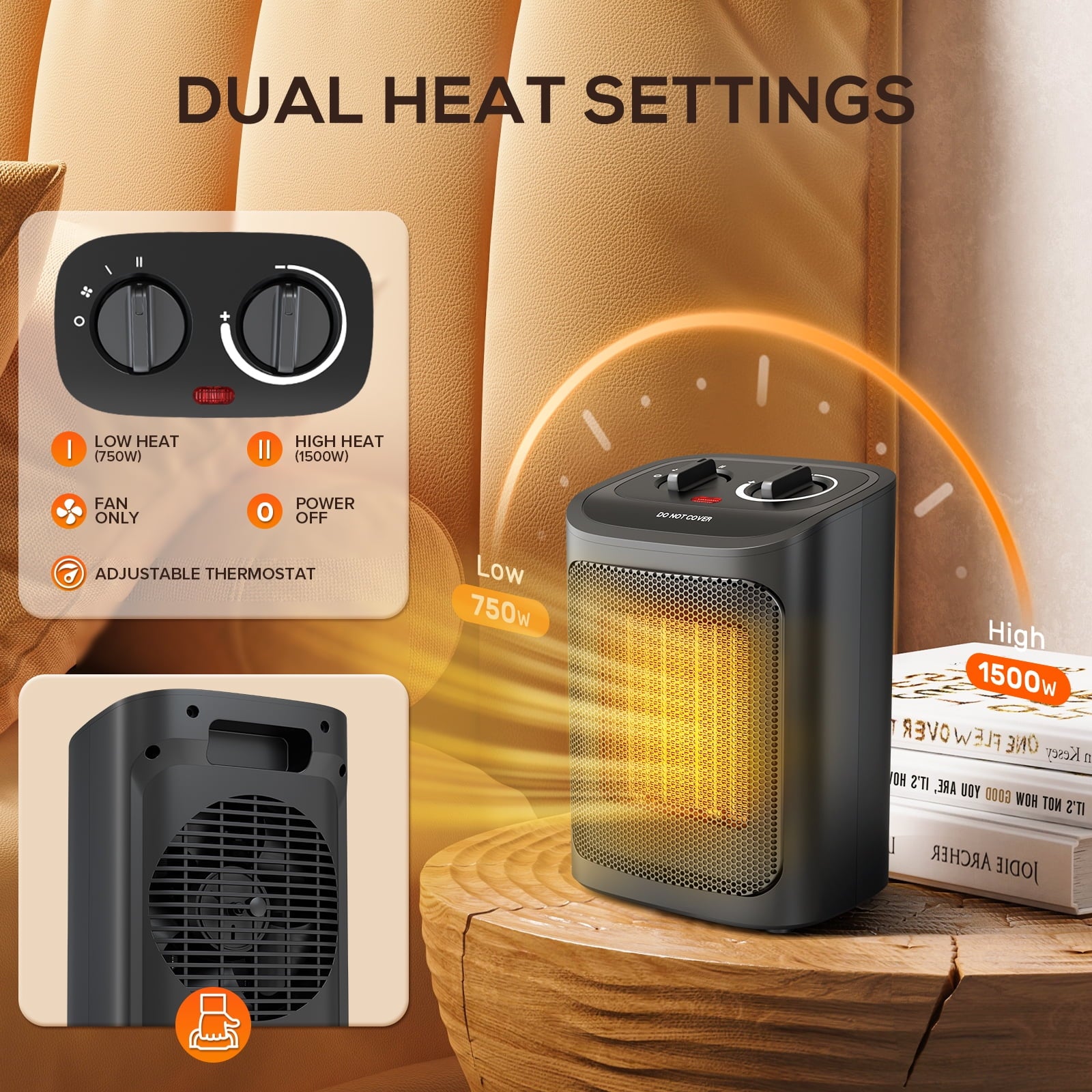 Electric Space Heater 900W Portable Heater with Low Noise Fast Heating