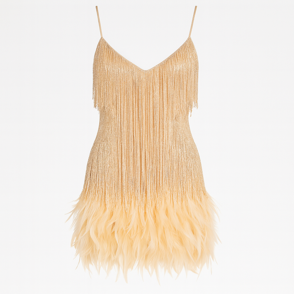 Robe de cocktail à plumes et sequins pour femme | Robe de soirée courte