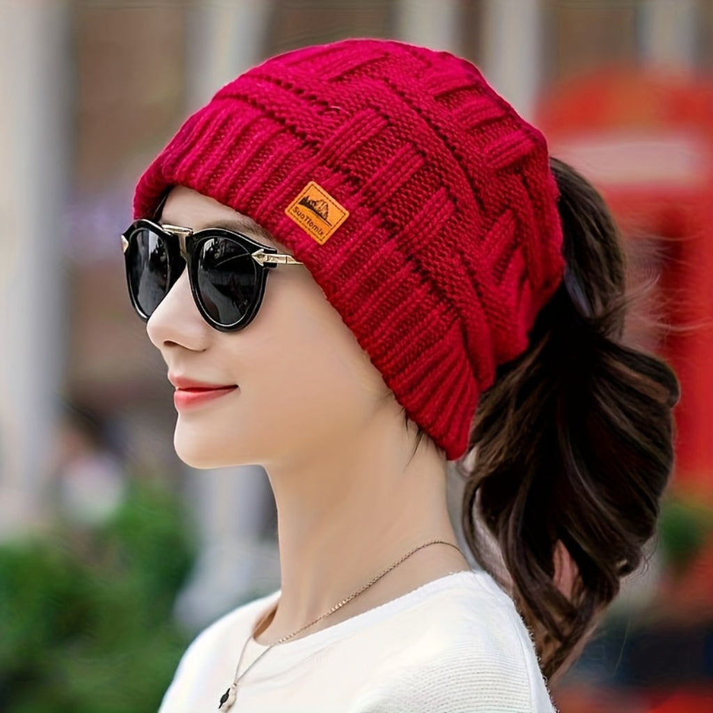 Women's Winter Knit Beanie Hat Warm Ponytail Beanie