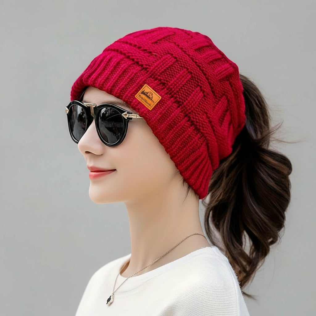 Women's Winter Knit Beanie Hat Warm Ponytail Beanie
