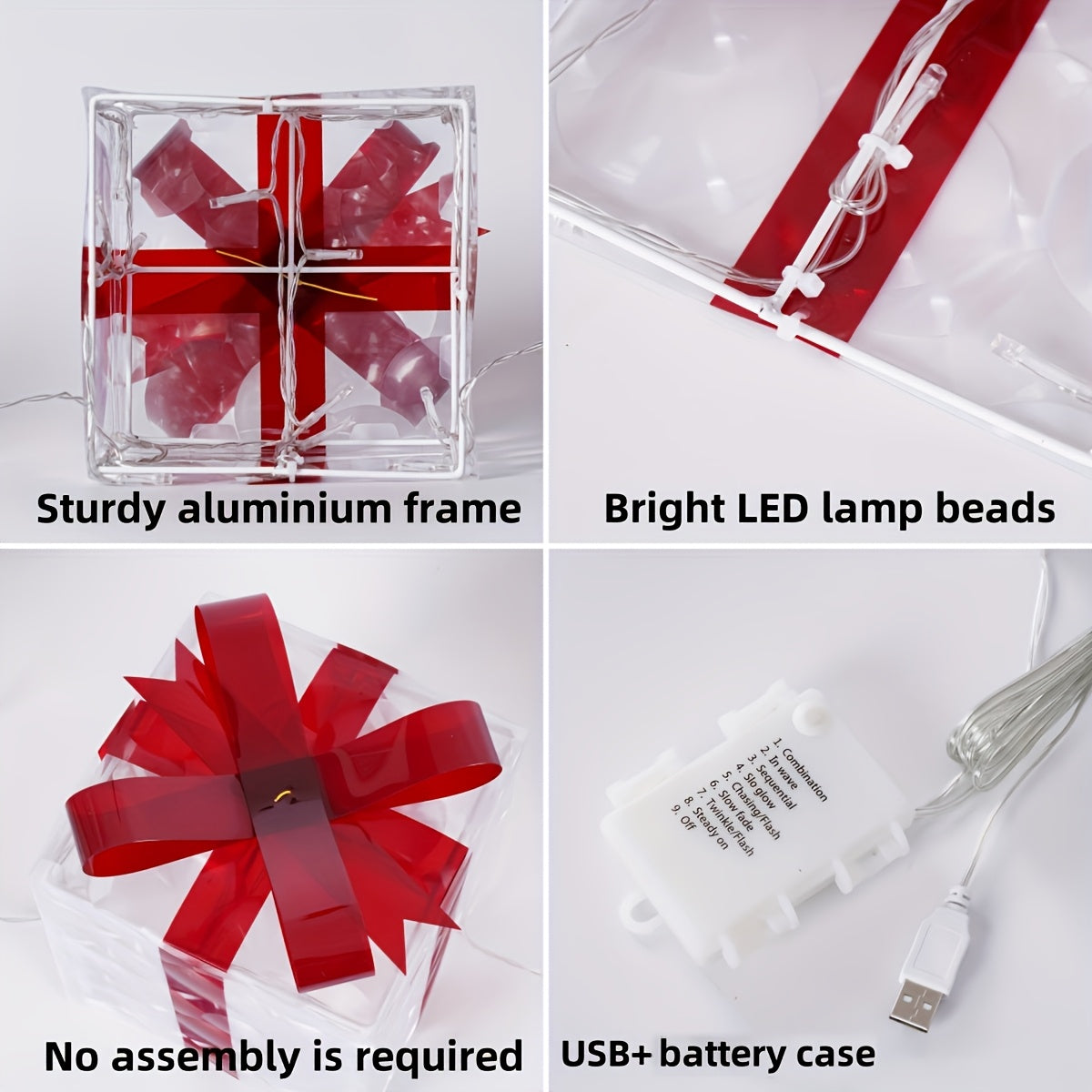 Christmas Light Gift Box Metal LED Holiday Decoration Indoor