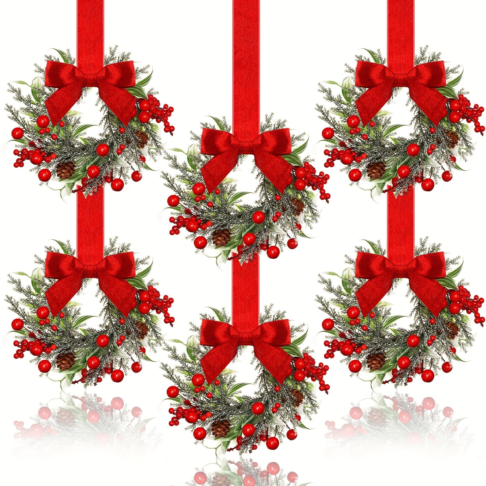 Wreaths Red Bows Pinecones Christmas Hanging Decoration