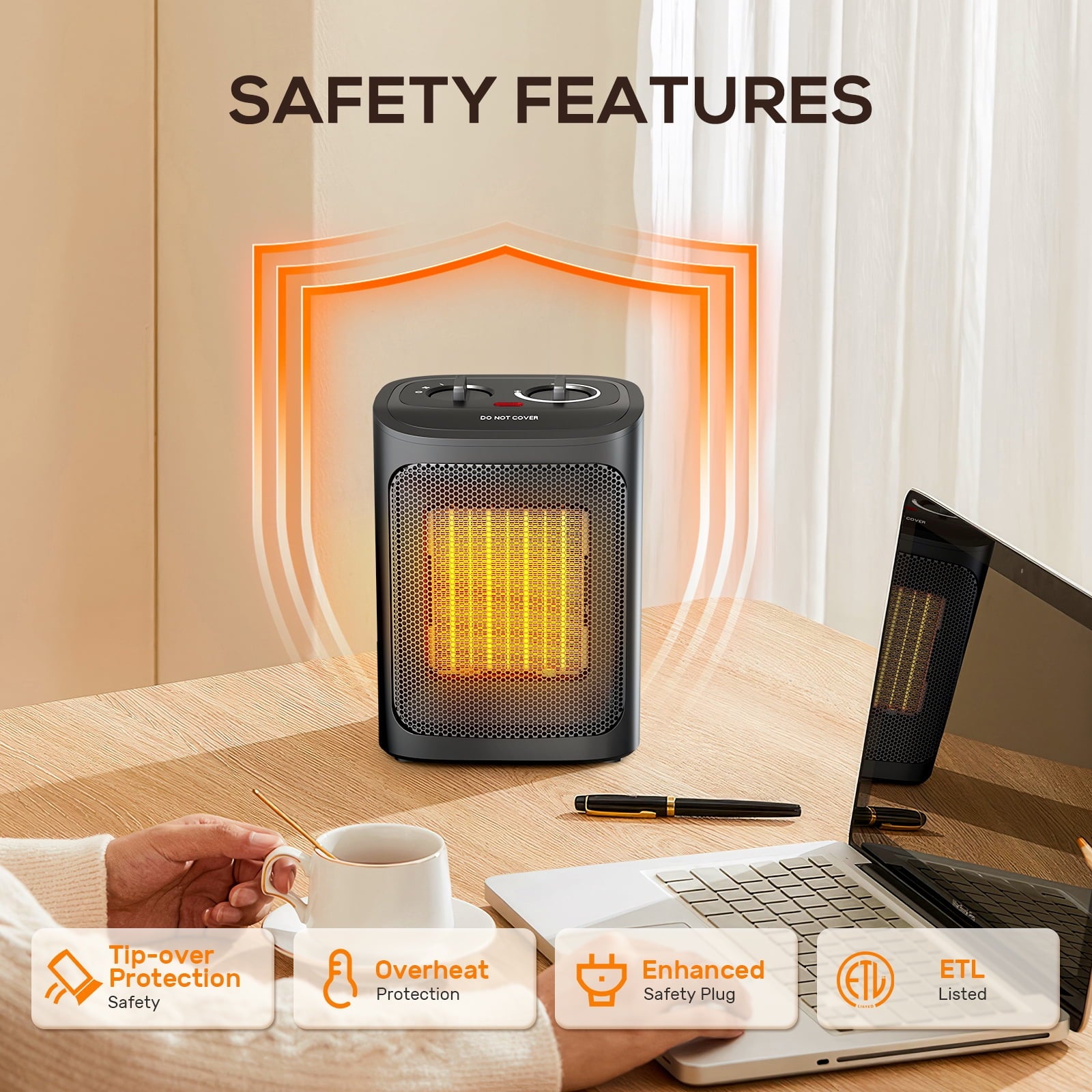Electric Space Heater 900W Portable Heater with Low Noise Fast Heating