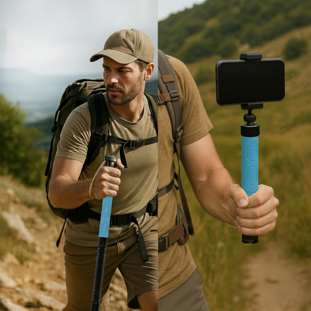 Hiking Pole Collapsible Carbon Fiber Trekking Stick Luminous Handle