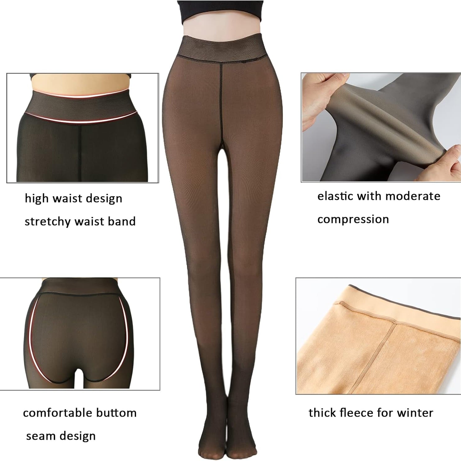 Thermal Fleece Lined Tights High Waisted Opaque Thigh Pantyhose