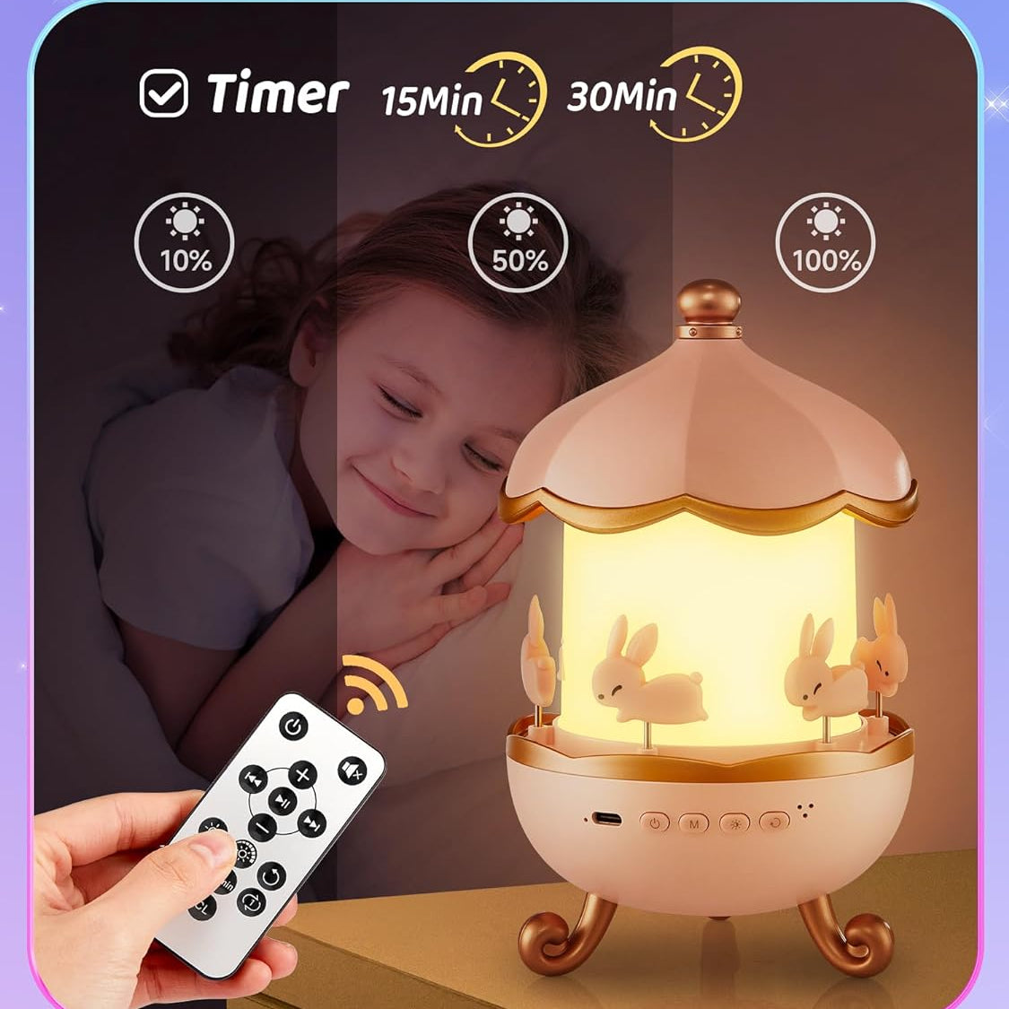 Gift Night Light Projector Kids Unicorn Star LED Bedroom Lamp