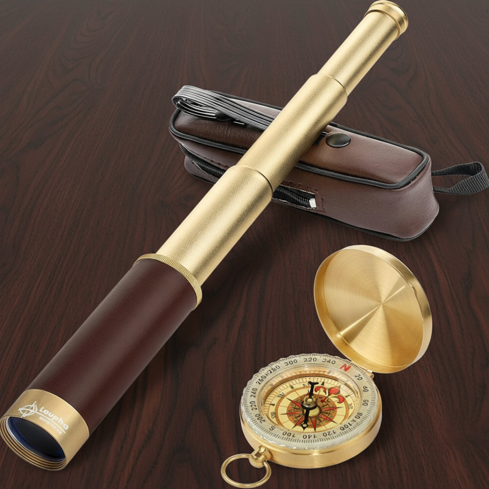 Binoculars Brass Pirate Telescope Vintage Compass Set