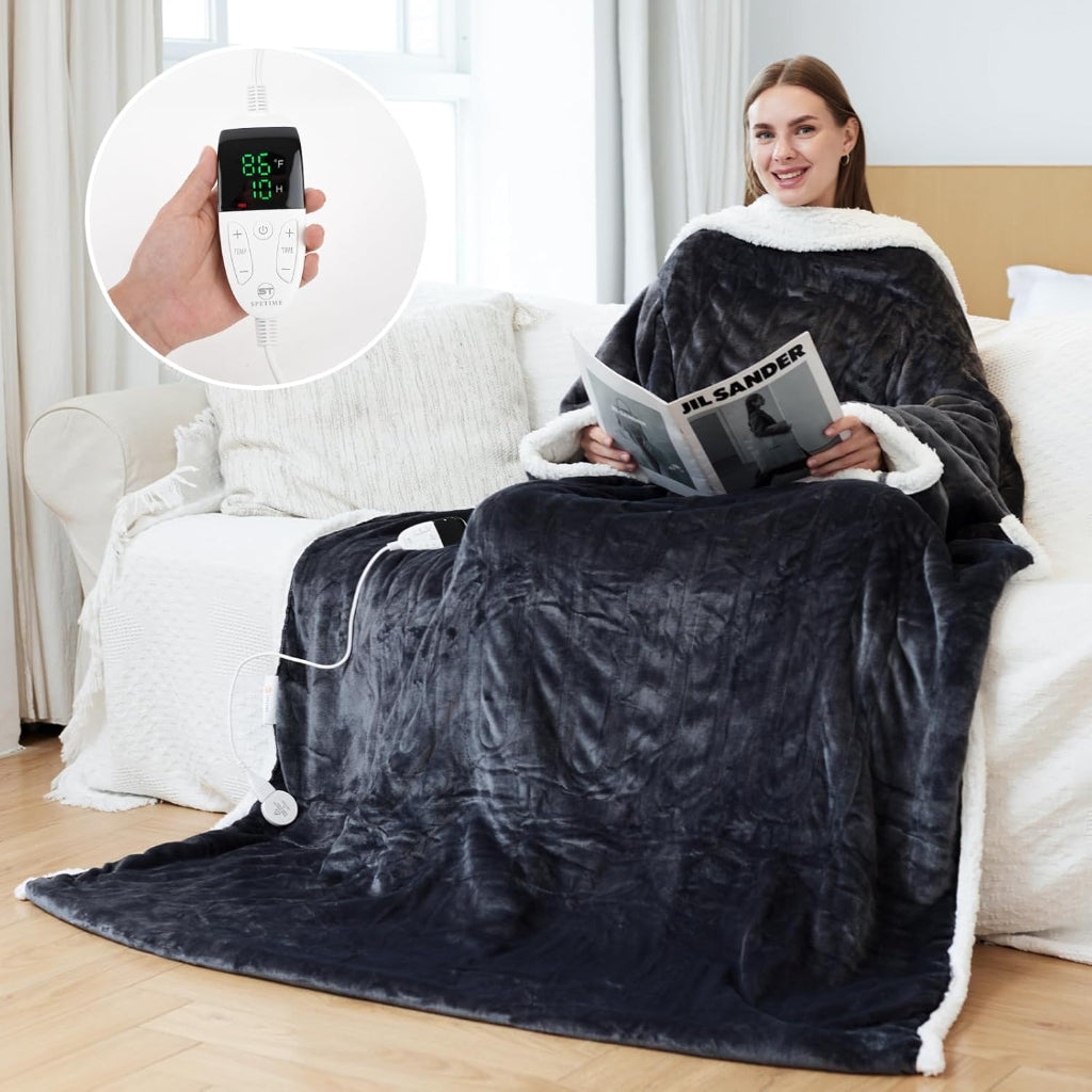 Electric Blanket Wearable Sherpa Fleece Throw for Adults Warmth
