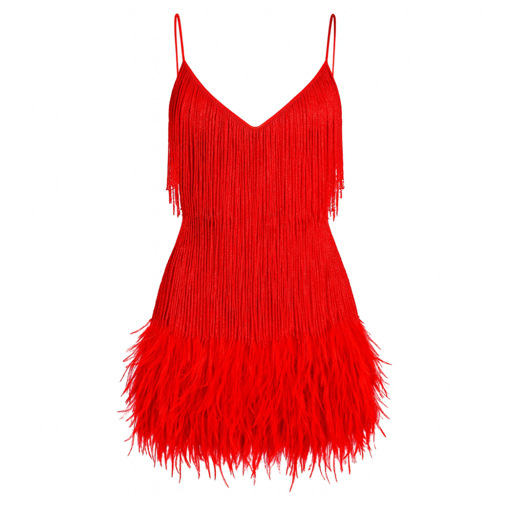 Robe de cocktail à plumes et sequins pour femme | Robe de soirée courte