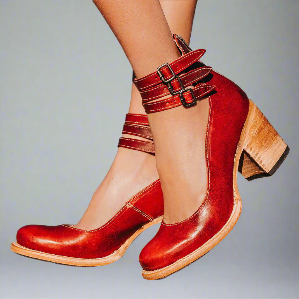 Women's Ankle Strap Block Heels | Vintage Cowgirl Shoes