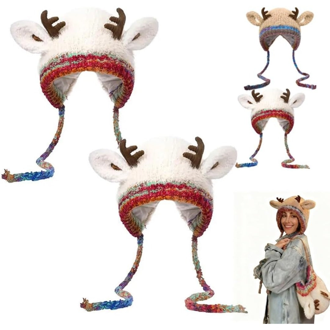 Women Christmas Knit Beanie Warm Reindeer Winter Hat
