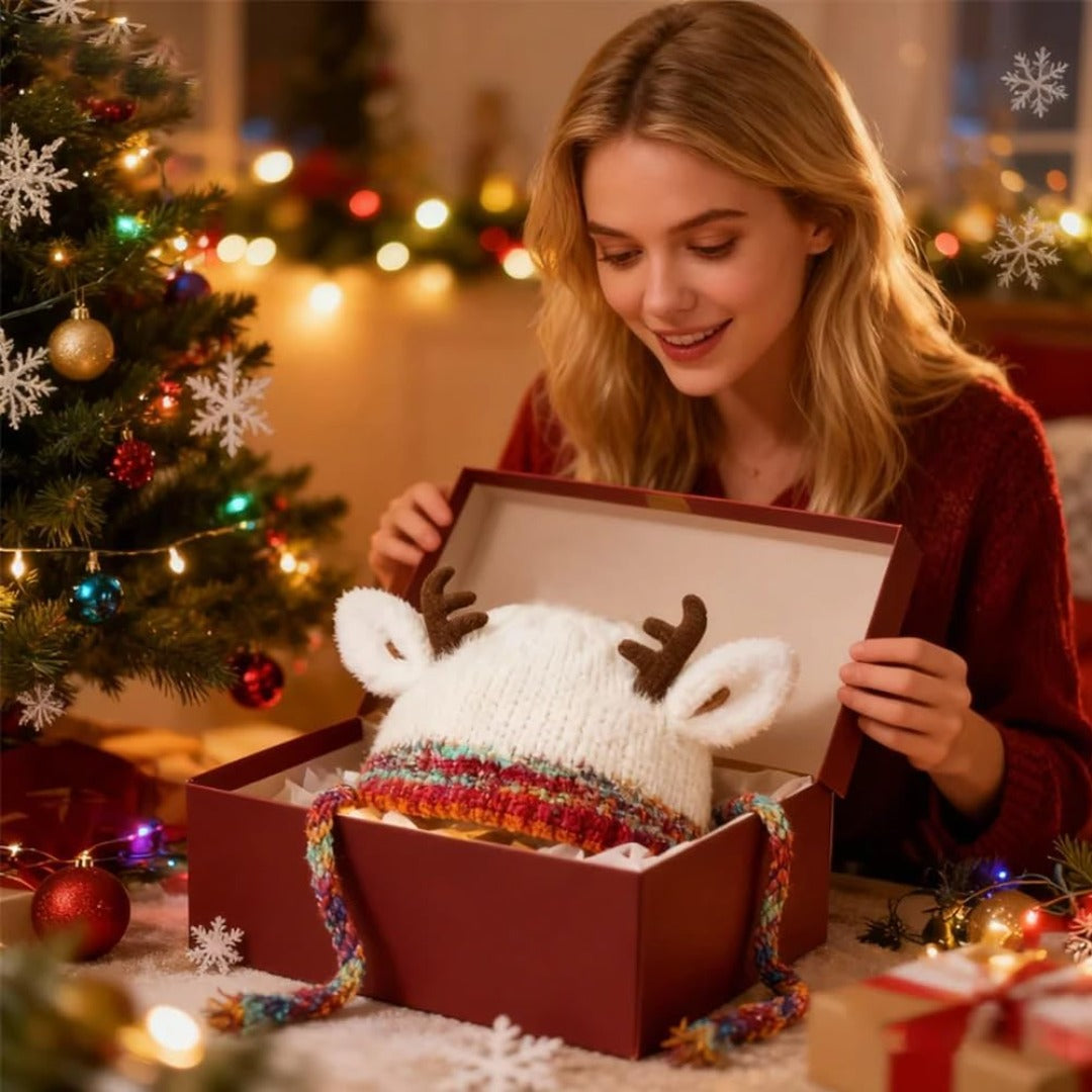 Women Christmas Knit Beanie Warm Reindeer Winter Hat