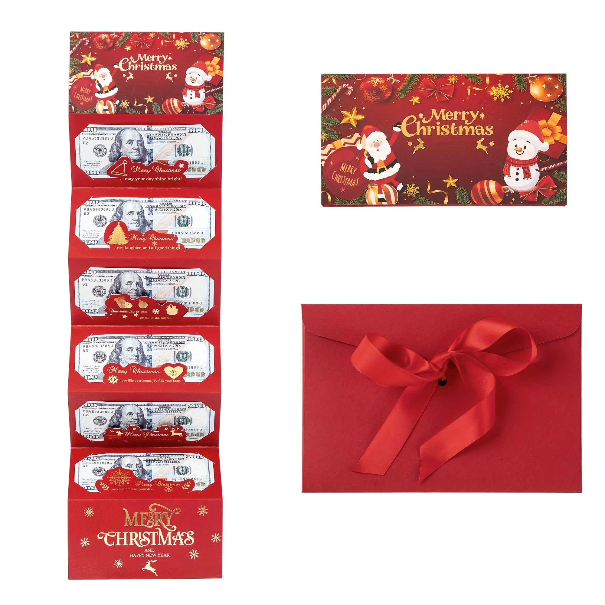 Christmas Cash Envelope Red Gift Money Holder Paper Set