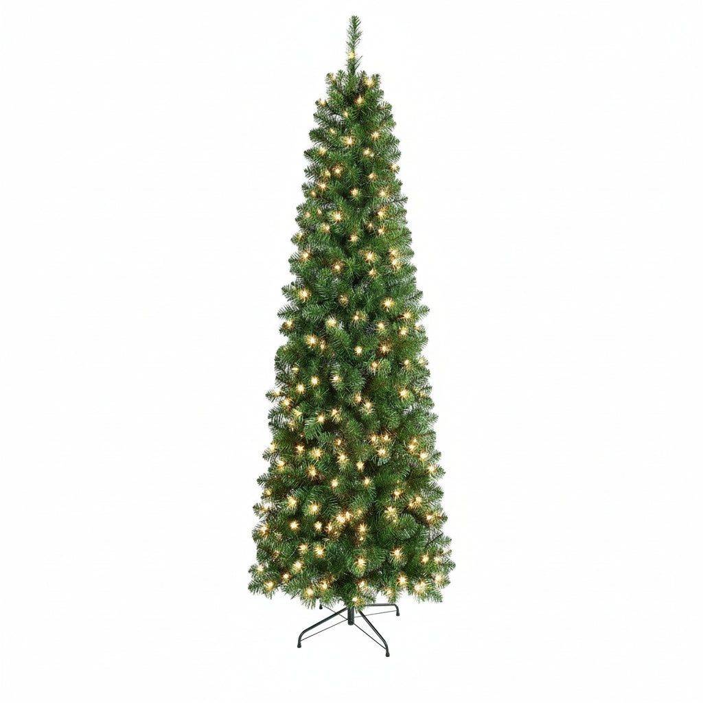 Pre-Lit Artificial Tree with Metal Stand and Warm Lights for Christmas