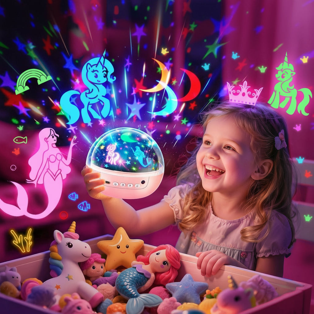 Gift Night Light Projector Kids Unicorn Star LED Bedroom Lamp